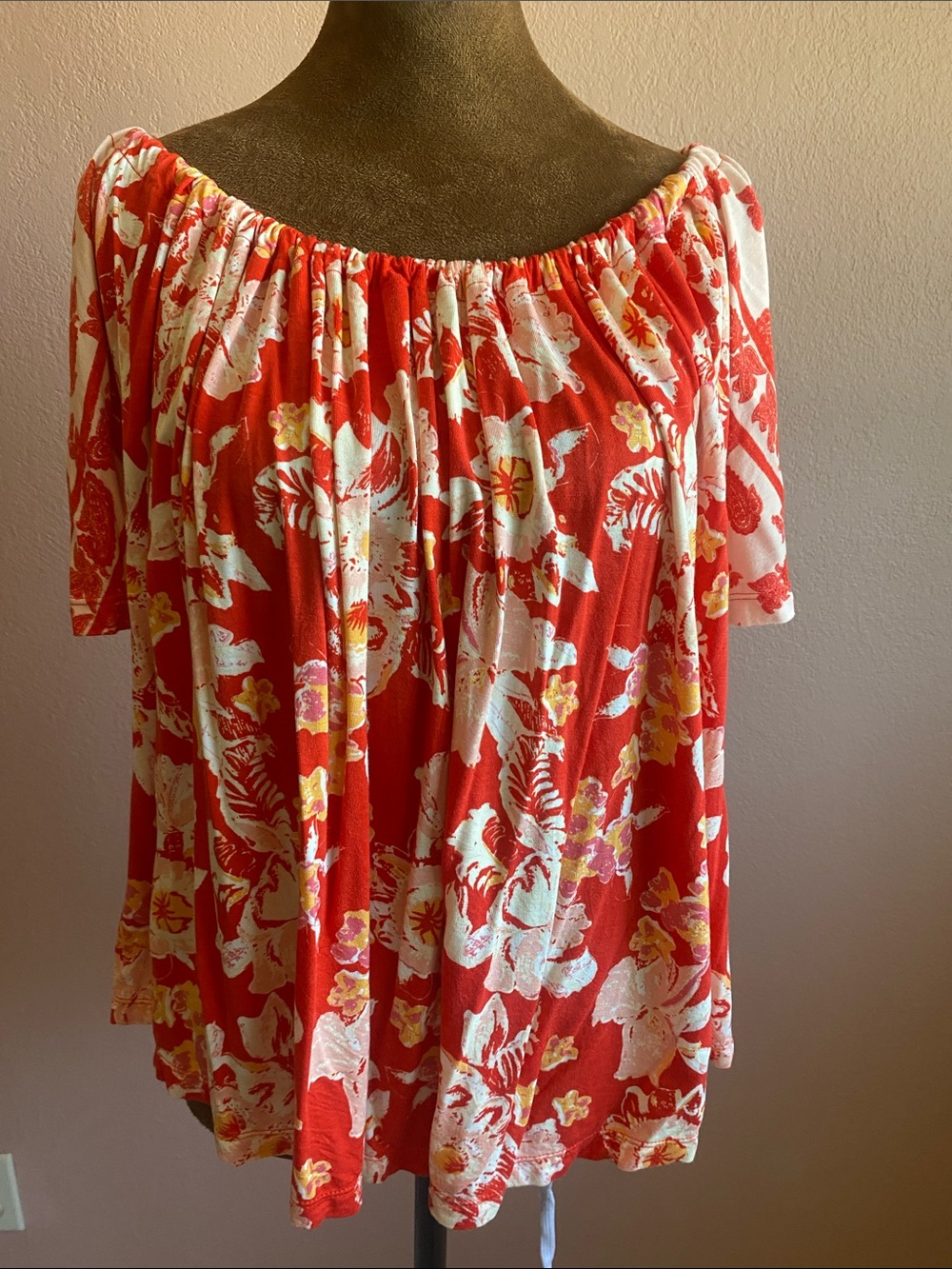 FREE PEOPLE Off-Shoulder Floral Women’s Top - Orange